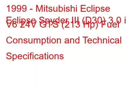 1999 - Mitsubishi Eclipse
Eclipse Spyder III (D30) 3.0 i V6 24V GTS (213 Hp) Fuel Consumption and Technical Specifications