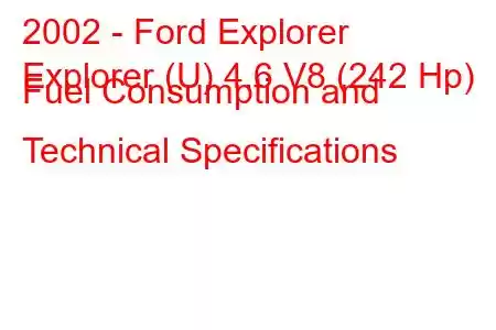 2002 - Ford Explorer
Explorer (U) 4.6 V8 (242 Hp) Fuel Consumption and Technical Specifications