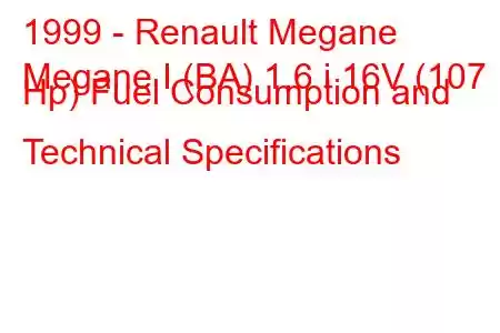 1999 - Renault Megane
Megane I (BA) 1.6 i 16V (107 Hp) Fuel Consumption and Technical Specifications