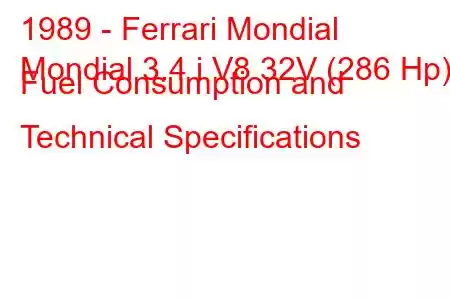 1989 - Ferrari Mondial
Mondial 3.4 i V8 32V (286 Hp) Fuel Consumption and Technical Specifications