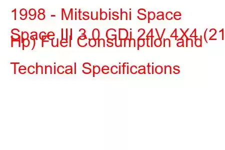 1998 - Mitsubishi Space
Space III 3.0 GDi 24V 4X4 (215 Hp) Fuel Consumption and Technical Specifications