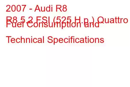 2007 - Audi R8
R8 5.2 FSI (525 H.p.) Quattro Fuel Consumption and Technical Specifications