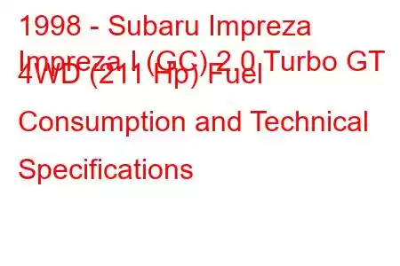 1998 - Subaru Impreza
Impreza I (GC) 2.0 Turbo GT 4WD (211 Hp) Fuel Consumption and Technical Specifications