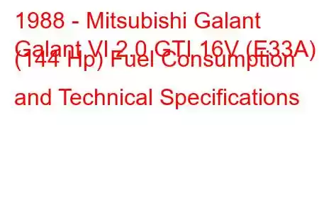 1988 - Mitsubishi Galant
Galant VI 2.0 GTI 16V (E33A) (144 Hp) Fuel Consumption and Technical Specifications