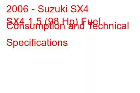 2006 - Suzuki SX4
SX4 1.5 (98 Hp) Fuel Consumption and Technical Specifications