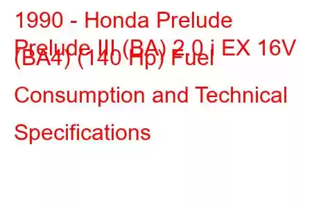 1990 - Honda Prelude
Prelude III (BA) 2.0 i EX 16V (BA4) (140 Hp) Fuel Consumption and Technical Specifications