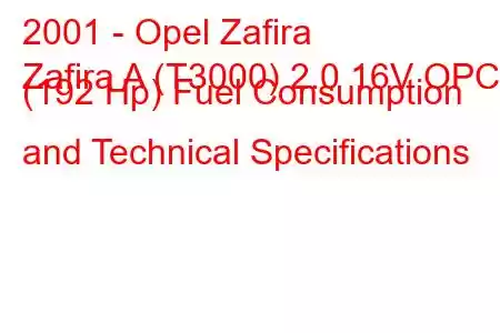 2001 - Opel Zafira
Zafira A (T3000) 2.0 16V OPC (192 Hp) Fuel Consumption and Technical Specifications