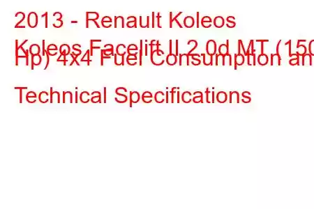 2013 - Renault Koleos
Koleos Facelift II 2.0d MT (150 Hp) 4x4 Fuel Consumption and Technical Specifications