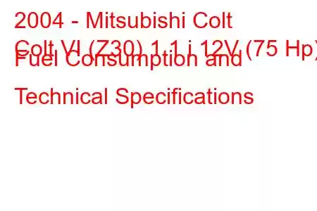 2004 - Mitsubishi Colt
Colt VI (Z30) 1.1 i 12V (75 Hp) Fuel Consumption and Technical Specifications