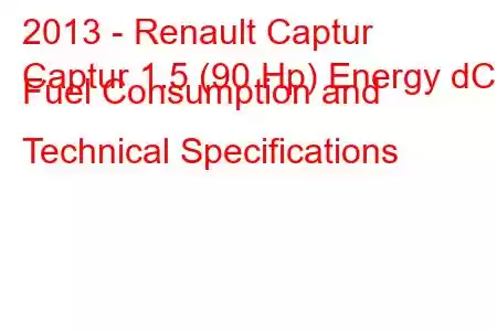 2013 - Renault Captur
Captur 1.5 (90 Hp) Energy dCi Fuel Consumption and Technical Specifications