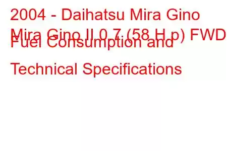 2004 - Daihatsu Mira Gino
Mira Gino II 0.7 (58 H.p) FWD Fuel Consumption and Technical Specifications