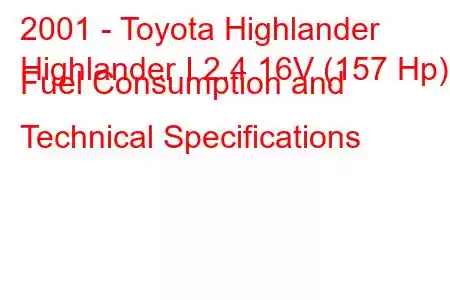 2001 - Toyota Highlander
Highlander I 2.4 16V (157 Hp) Fuel Consumption and Technical Specifications