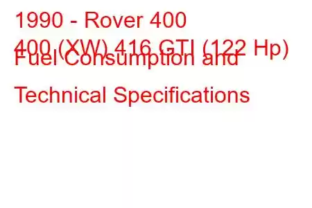 1990 - Rover 400
400 (XW) 416 GTI (122 Hp) Fuel Consumption and Technical Specifications