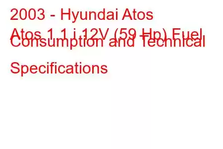 2003 - Hyundai Atos
Atos 1.1 i 12V (59 Hp) Fuel Consumption and Technical Specifications