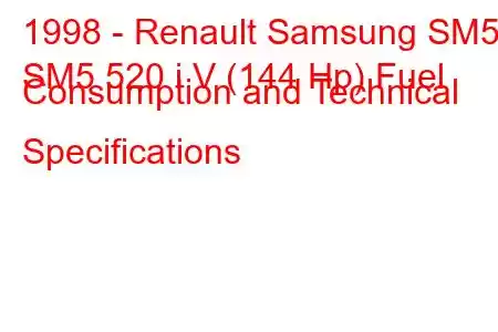 1998 - Renault Samsung SM5
SM5 520 i V (144 Hp) Fuel Consumption and Technical Specifications