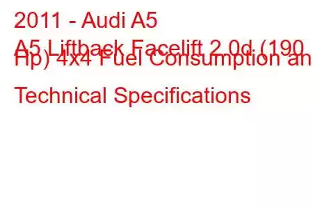 2011 - Audi A5
A5 Liftback Facelift 2.0d (190 Hp) 4x4 Fuel Consumption and Technical Specifications