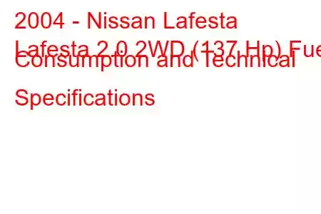 2004 - Nissan Lafesta
Lafesta 2.0 2WD (137 Hp) Fuel Consumption and Technical Specifications