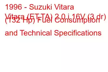 1996 - Suzuki Vitara
Vitara (ET,TA) 2.0 i 16V (3 dr) (132 Hp) Fuel Consumption and Technical Specifications