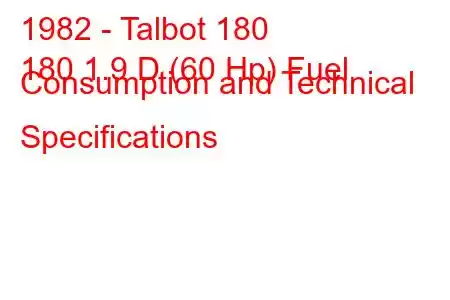 1982 - Talbot 180
180 1.9 D (60 Hp) Fuel Consumption and Technical Specifications