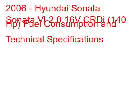 2006 - Hyundai Sonata
Sonata VI 2.0 16V CRDi (140 Hp) Fuel Consumption and Technical Specifications