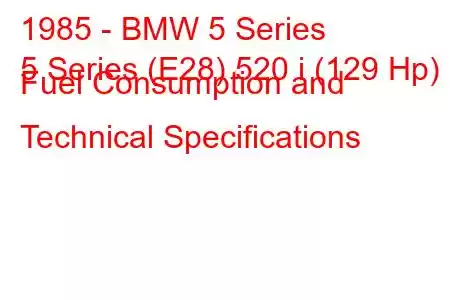 1985 - BMW 5 Series
5 Series (E28) 520 i (129 Hp) Fuel Consumption and Technical Specifications