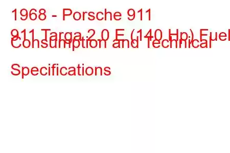 1968 - Porsche 911
911 Targa 2.0 E (140 Hp) Fuel Consumption and Technical Specifications