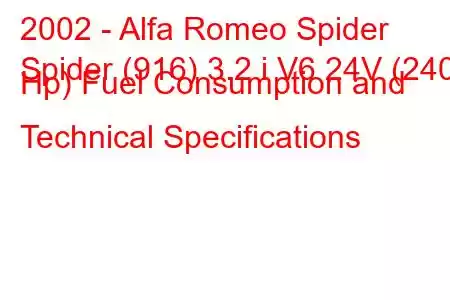 2002 - Alfa Romeo Spider
Spider (916) 3.2 i V6 24V (240 Hp) Fuel Consumption and Technical Specifications