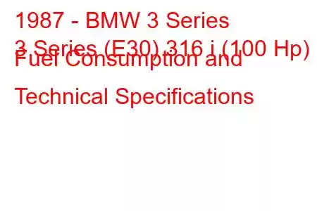 1987 - BMW 3 Series
3 Series (E30) 316 i (100 Hp) Fuel Consumption and Technical Specifications