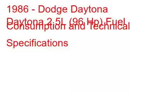 1986 - Dodge Daytona
Daytona 2.5L (96 Hp) Fuel Consumption and Technical Specifications