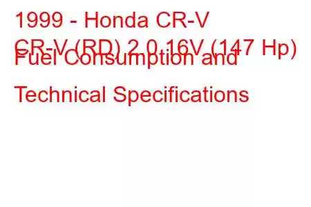 1999 - Honda CR-V
CR-V (RD) 2.0 16V (147 Hp) Fuel Consumption and Technical Specifications