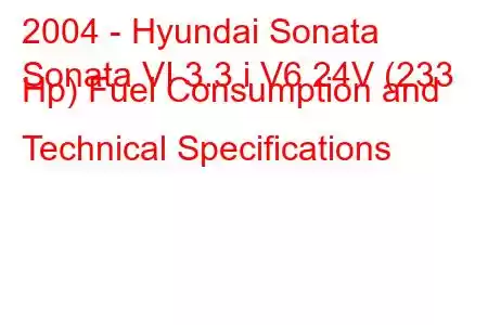 2004 - Hyundai Sonata
Sonata VI 3.3 i V6 24V (233 Hp) Fuel Consumption and Technical Specifications