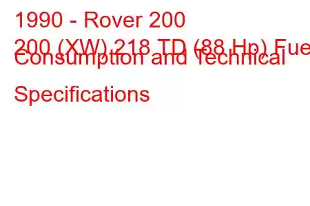 1990 - Rover 200
200 (XW) 218 ​​TD (88 Hp) Fuel Consumption and Technical Specifications