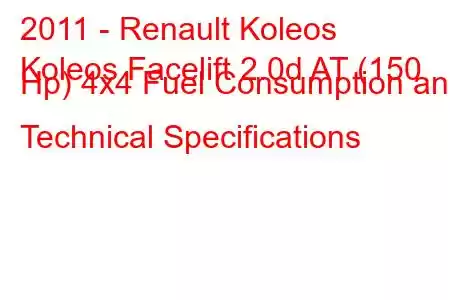 2011 - Renault Koleos
Koleos Facelift 2.0d AT (150 Hp) 4x4 Fuel Consumption and Technical Specifications