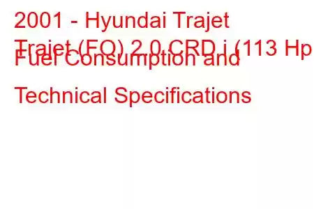 2001 - Hyundai Trajet
Trajet (FO) 2.0 CRD i (113 Hp) Fuel Consumption and Technical Specifications