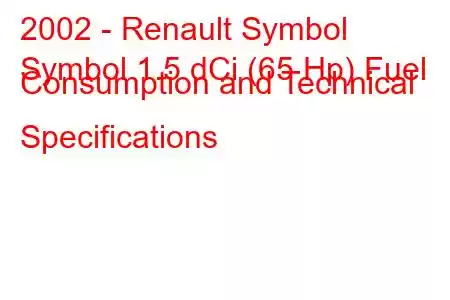 2002 - Renault Symbol
Symbol 1.5 dCi (65 Hp) Fuel Consumption and Technical Specifications