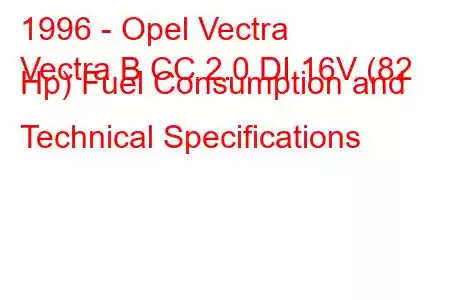 1996 - Opel Vectra
Vectra B CC 2.0 DI 16V (82 Hp) Fuel Consumption and Technical Specifications