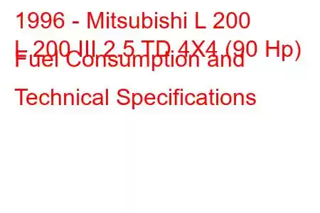 1996 - Mitsubishi L 200
L 200 III 2.5 TD 4X4 (90 Hp) Fuel Consumption and Technical Specifications