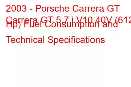 2003 - Porsche Carrera GT
Carrera GT 5.7 i V10 40V (612 Hp) Fuel Consumption and Technical Specifications