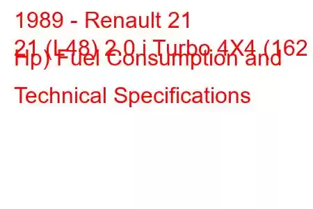 1989 - Renault 21
21 (L48) 2.0 i Turbo 4X4 (162 Hp) Fuel Consumption and Technical Specifications