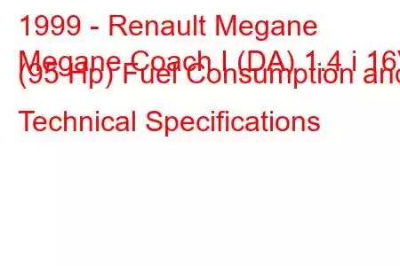 1999 - Renault Megane
Megane Coach I (DA) 1.4 i 16V (95 Hp) Fuel Consumption and Technical Specifications