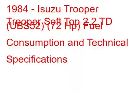 1984 - Isuzu Trooper
Trooper Soft Top 2.2 TD (UBS52) (72 Hp) Fuel Consumption and Technical Specifications