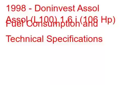 1998 - Doninvest Assol
Assol (L100) 1.6 i (106 Hp) Fuel Consumption and Technical Specifications