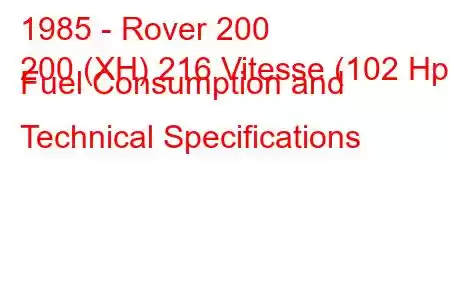 1985 - Rover 200
200 (XH) 216 Vitesse (102 Hp) Fuel Consumption and Technical Specifications