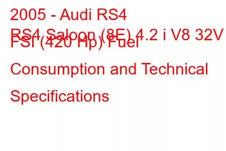 2005 - Audi RS4
RS4 Saloon (8E) 4.2 i V8 32V FSI (420 Hp) Fuel Consumption and Technical Specifications