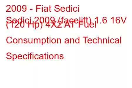 2009 - Fiat Sedici
Sedici 2009 (facelift) 1.6 16V (120 Hp) 4X2 AT Fuel Consumption and Technical Specifications