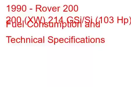 1990 - Rover 200
200 (XW) 214 GSi/Si (103 Hp) Fuel Consumption and Technical Specifications