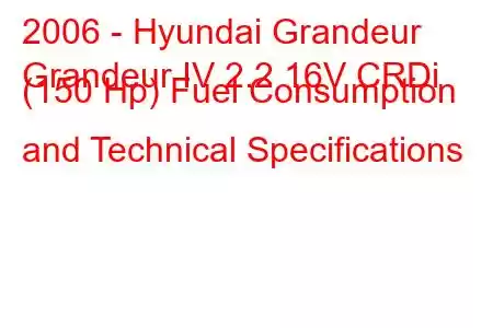 2006 - Hyundai Grandeur
Grandeur IV 2.2 16V CRDi (150 Hp) Fuel Consumption and Technical Specifications