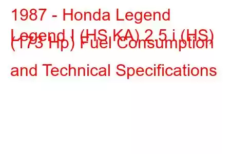 1987 - Honda Legend
Legend I (HS,KA) 2.5 i (HS) (173 Hp) Fuel Consumption and Technical Specifications