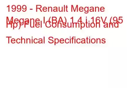 1999 - Renault Megane
Megane I (BA) 1.4 i 16V (95 Hp) Fuel Consumption and Technical Specifications