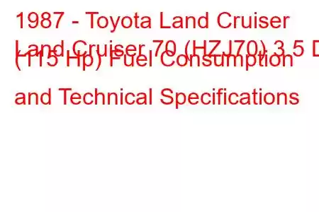 1987 - Toyota Land Cruiser
Land Cruiser 70 (HZJ70) 3.5 D (115 Hp) Fuel Consumption and Technical Specifications